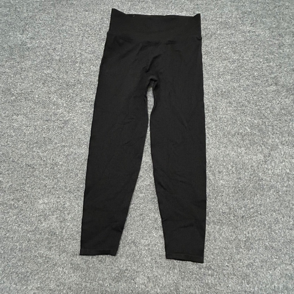Pink Active Leggings Womens Size M Black High Waisted Seamless Ribbed Athletic